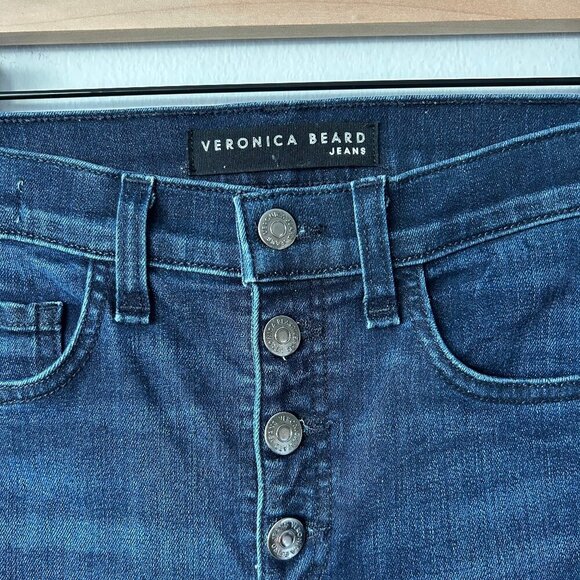 Veronica Beard Carolyn 10” Baby Boot Jeans Midinight w/ Fray Navy Red Sz 26 - Picture 6 of 10